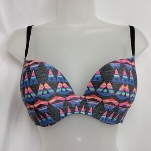 VICTORIA'S SECRET Western Colorful‎ Geometric Pink Blue Pushup Bra 34D (#108)